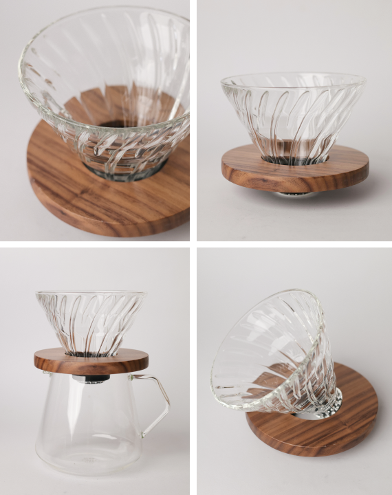 Пуровер скляний Hario V60 Walnut з дерев'яною підставкою (VDG-02-WN)